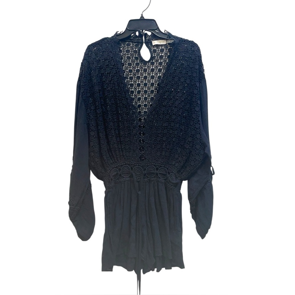 NWOT Ramy Brook Hilary Ballon-Sleeve Embroidered Romper in Black size S - Picture 6 of 11
